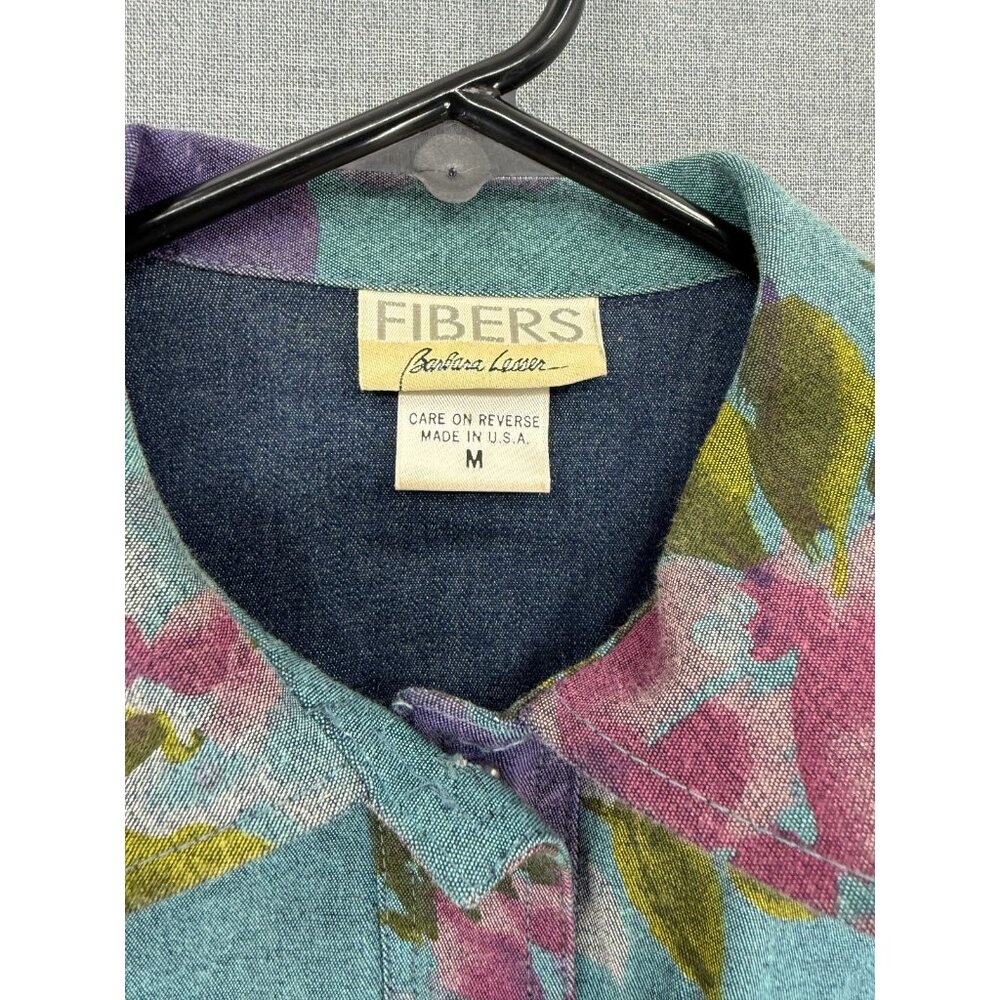 Vintage Barbara Lesser Fibers Floral Jacket Womens M Y2K Metal Buttons USA Made - Picture 3 of 5